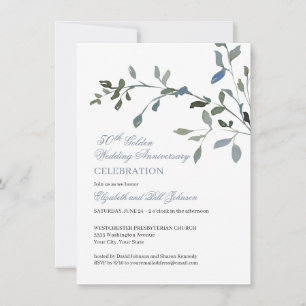 Simple Watercolor Blue 50th Wedding Anniversary Invitation