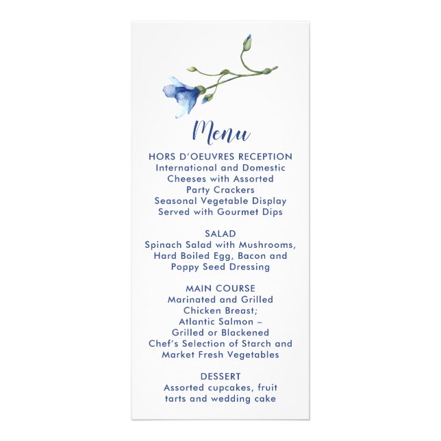 Simple Watercolor Blue Flower Wedding | Menu (Front)