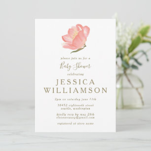 Simple Watercolor Blush Pink Floral Baby Shower Invitation