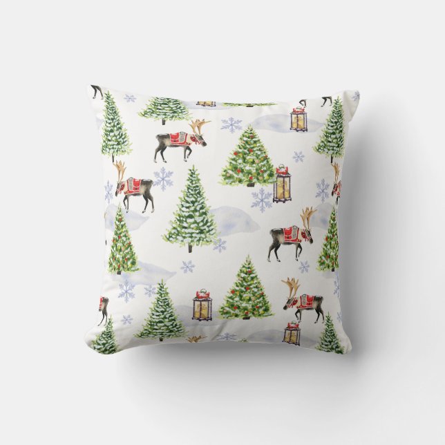Simple watercolor Boho Christmas Reindeer tree Cushion (Front)