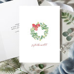 Simple Watercolor Botanical Wreath Christmas Card<br><div class="desc">This elegant Christmas card features a beautiful hand-painted watercolor illustration of red and green winter botanical greenery. The festive design captures the spirit of joy with its charming "Joy to the World" message in a modern brush script. Perfect for those seeking non-photo Christmas cards, this personalised option is ideal for...</div>