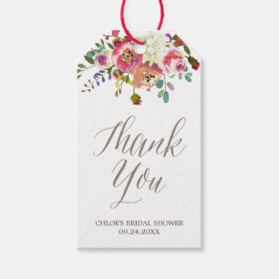 Simple Watercolor Bouquet Bridal Shower Thank You Gift Tags