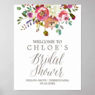 Simple Watercolor Bouquet Bridal Shower Welcome Poster