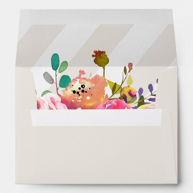 Simple Watercolor Bouquet Lined Wedding Invitation Envelopes (Back (Bottom))