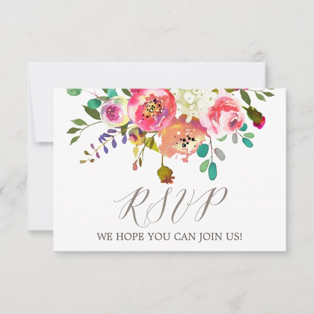 Simple Watercolor Bouquet Website RSVP Card (Front)