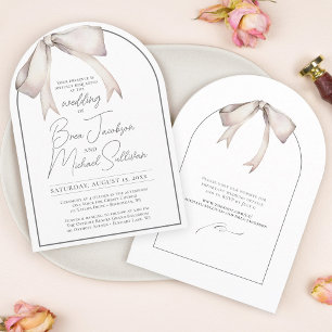 Simple Watercolor Bow Elegant Modern Arch Wedding Invitation