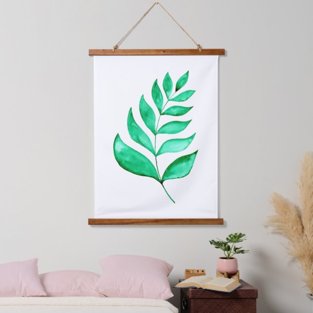 Simple watercolor branch - green hanging tapestry (Bedroom)