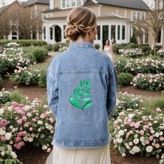 Simple watercolor branches - green denim jacket (Wedding Back)