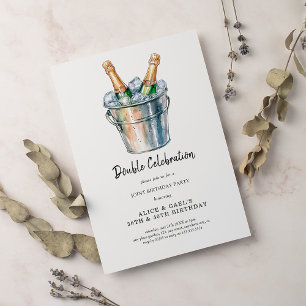 Simple Watercolor Champagne Double Birthday Party Invitation