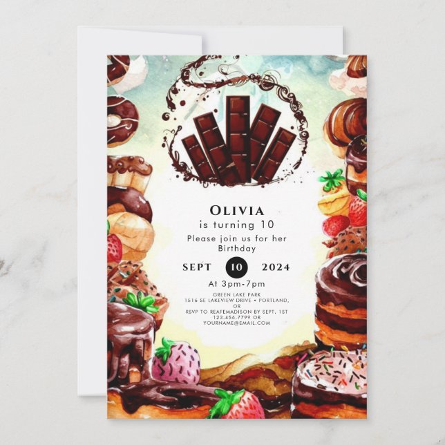 Simple Watercolor Chocolate Birthday Invitation (Front)