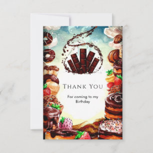 Simple Watercolor Chocolate Birthday Thank You Card