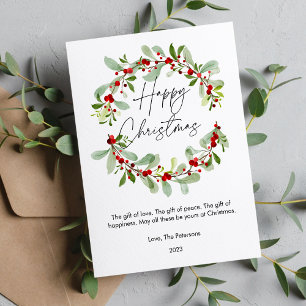 Simple Watercolor Christmas Berries Flat Holiday Card