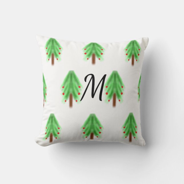 Simple watercolor Christmas pattern add monogram Cushion (Front)