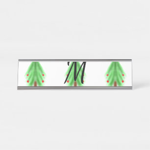 Simple watercolor Christmas pattern add monogram Desk Name Plate