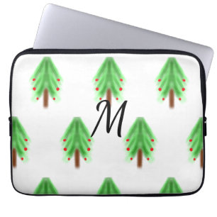 Simple watercolor Christmas pattern add monogram  Laptop Sleeve