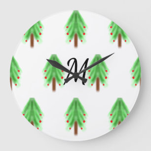 Simple watercolor Christmas pattern add monogram Large Clock