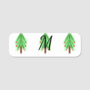 Simple watercolor Christmas pattern add monogram Name Tag