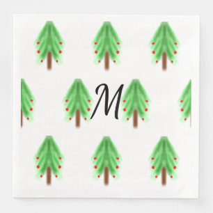 Simple watercolor Christmas pattern add monogram  Napkin