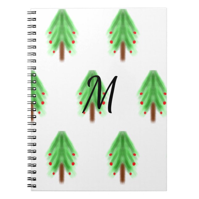 Simple watercolor Christmas pattern add monogram  Notebook (Front)