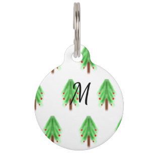 Simple watercolor Christmas pattern add monogram Pet Tag