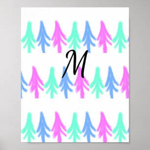 Simple watercolor Christmas pattern add monogram T Poster