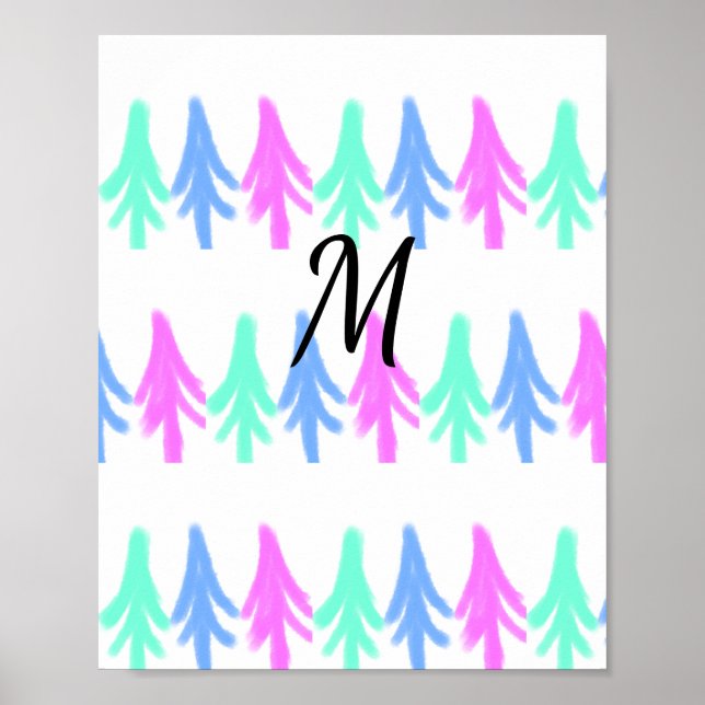 Simple watercolor Christmas pattern add monogram T Poster (Front)