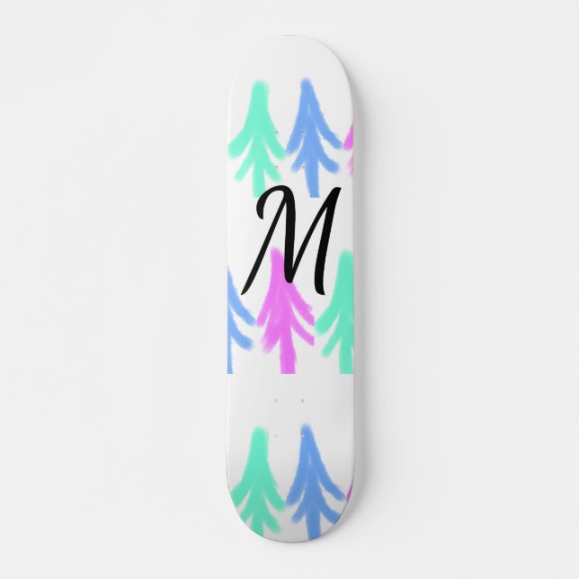 Simple watercolor Christmas pattern add monogram T Skateboard (Front)