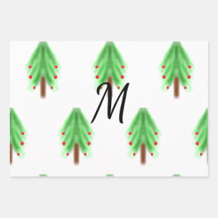 Simple watercolor Christmas pattern add monogram Wrapping Paper Sheet