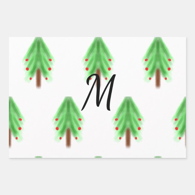 Simple watercolor Christmas pattern add monogram  Wrapping Paper Sheet (Front)