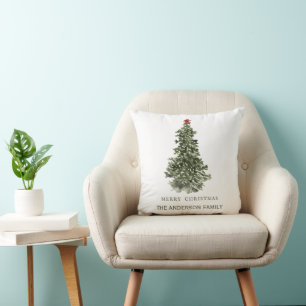 Simple Watercolor Christmas Tree  Cushion