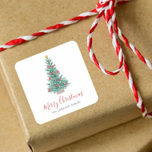 Simple Watercolor Christmas Tree Festive Square Sticker
