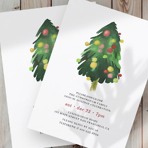 Simple Watercolor Christmas Tree Holiday Dinner Invitation