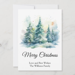 Simple Watercolor Christmast Tree Merry Christmas Holiday Card