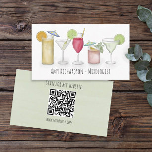 Simple Watercolor Cocktails Drinks Bartender  Business Card
