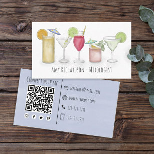 Simple Watercolor Cocktails Drinks Bartender Business Card