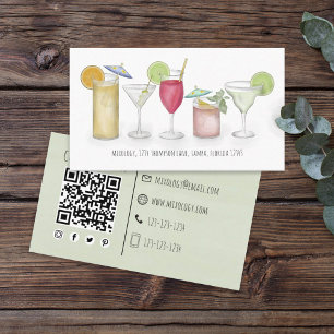 Simple Watercolor Cocktails Drinks Whimsical Fun Business Card