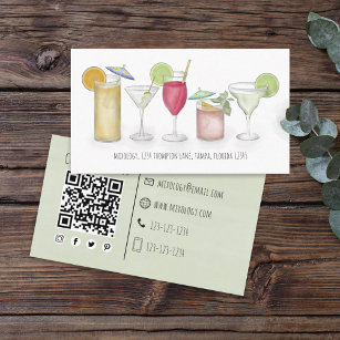 Simple Watercolor Cocktails Drinks Whimsical Fun Business Card