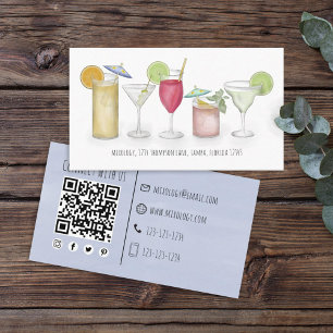 Simple Watercolor Cocktails Drinks Whimsical Fun I Business Card