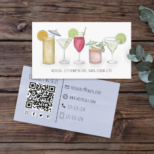 Simple Watercolor Cocktails Drinks Whimsical Fun I Business Card