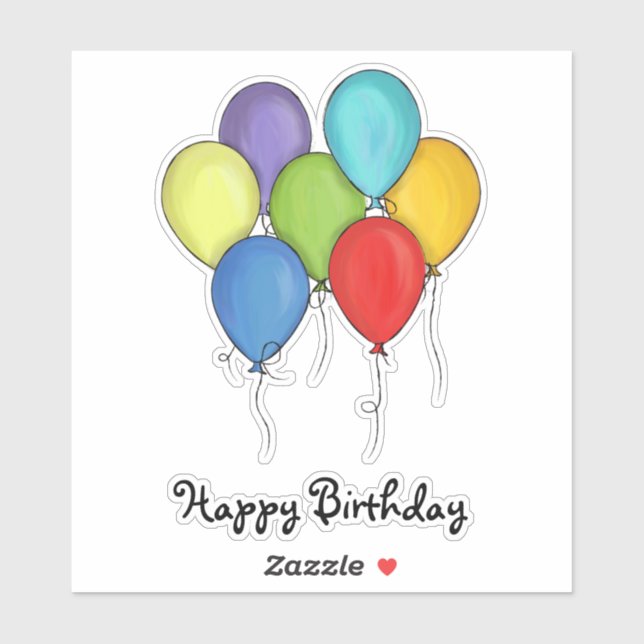 Simple Watercolor Colourful Happy Birthday Balloon (Sheet)