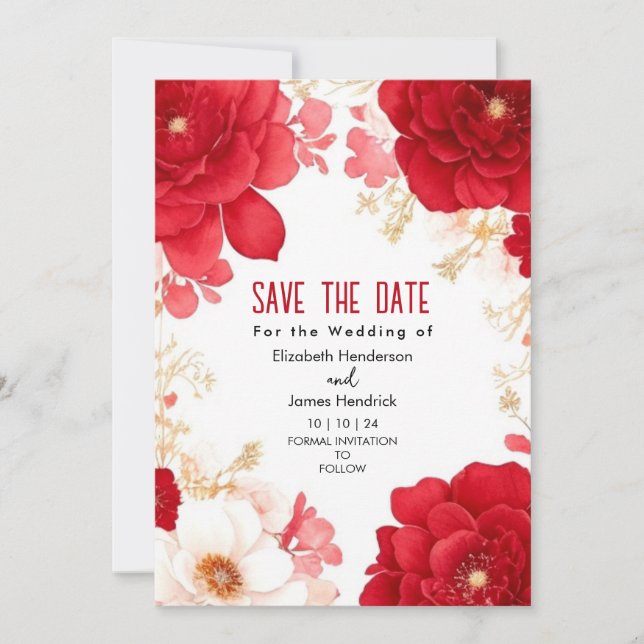Simple Watercolor Crimson Red Digital Wedding Invitation (Front)