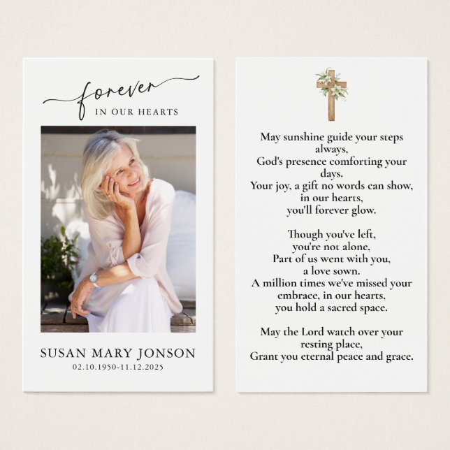 Simple Watercolor Cross Photo Memorial Prayer Card (Front & Back)