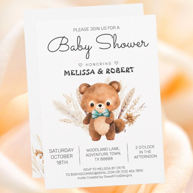 Simple Watercolor Cute Teddy Bear Baby Boy Shower Invitation (Simple Watercolor Cute Teddy Bear Baby Boy Shower Invitation)