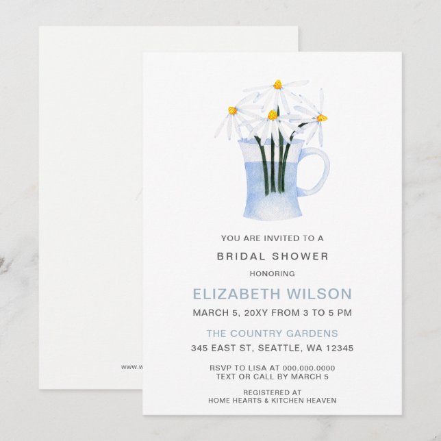 Simple Watercolor Daisy Country Bridal Shower Invitation (Front/Back)