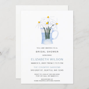 Simple Watercolor Daisy Country Bridal Shower Invitation