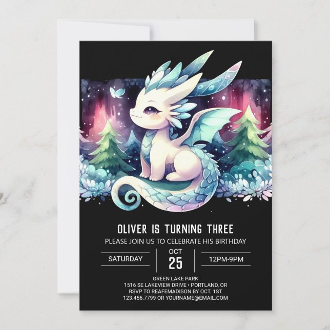 Simple Watercolor Dragon Birthday Invitation (Front)