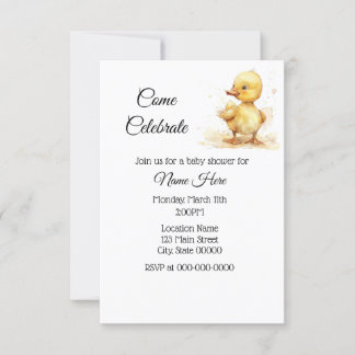 Simple Watercolor Duckling Baby Shower Invitation