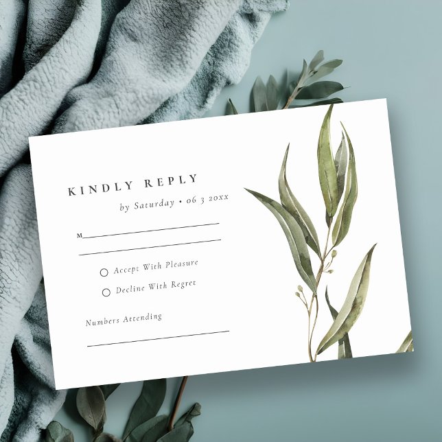 Simple Watercolor Eucalyptus Botanical Wedding RSVP Card (Creator Uploaded)