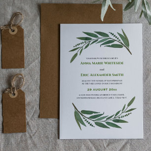 Simple Watercolor Eucalyptus Branch Wedding Invitation