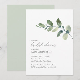 Simple Watercolor Eucalyptus Bridal Shower Invitation